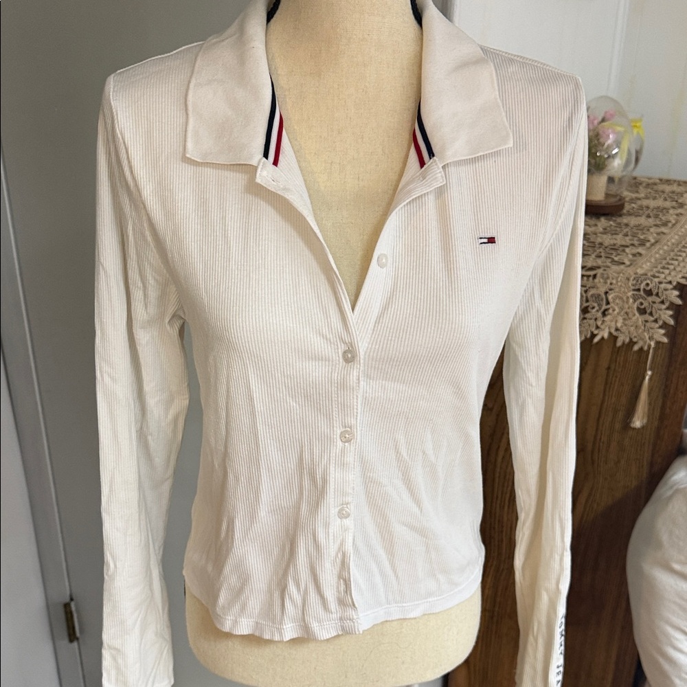 Tommy Hilfiger Women's Cream Button Down Shirt